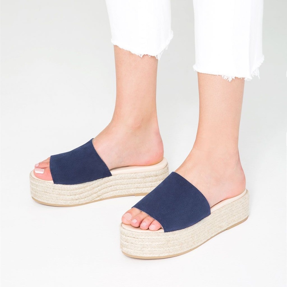 Zara Suede Leather Platform Slides Size 40